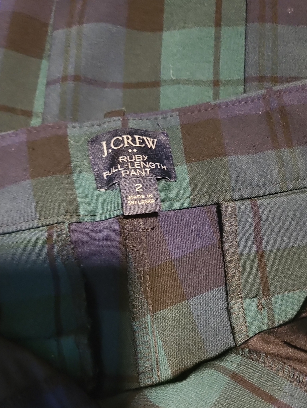 J. Crew Green and Navy Plaid Full-Length Pants